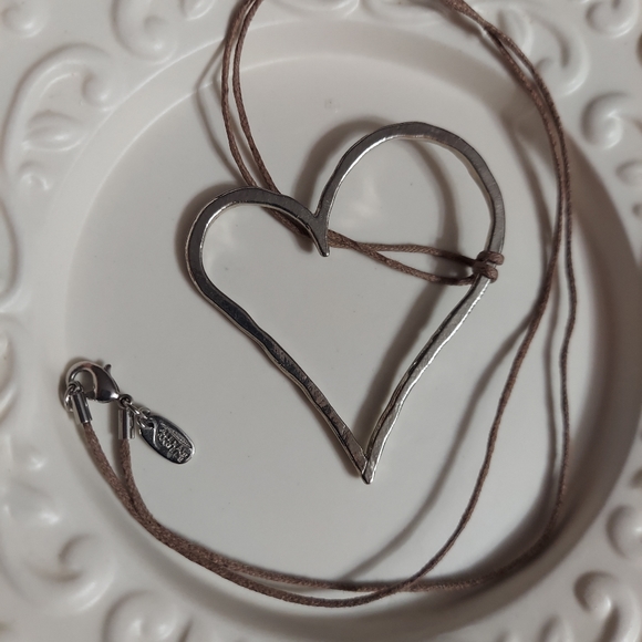 Alexa's Angel's Textured Silver Open Heart Pendant w/Light Brown Cord Necklace - Picture 5 of 5